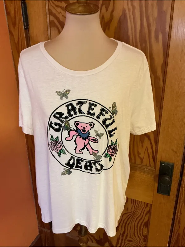 Grateful Dead Lucky Brand Dancing Bear Roses Flocked Graphic Tee XL - Image 5
