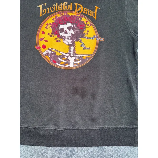 Grateful Dead Sweatshirt Black Skeleton Skull Roses Pullover VTG Y2K Size Medium - Image 3