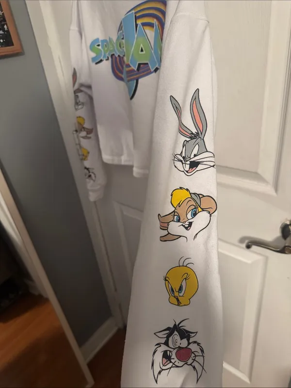 Space Jam Graphic White Crewneck Sweater Size L - Image 4