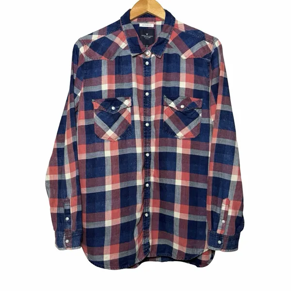 American Eagle Boyfriend Fit Shirt Womens XL Plaid Snap Button Western Cowgirl - Image 3