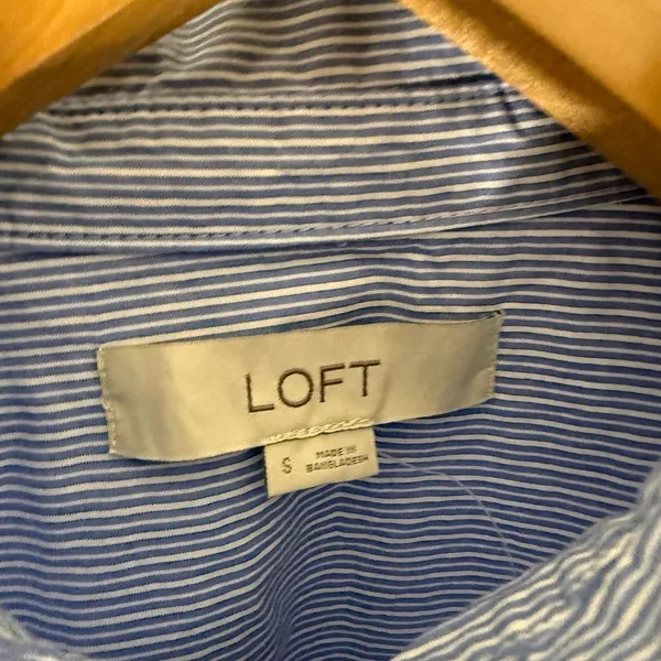 Loft Cropped Collar Poplin Button down Blue White Stripe‎ Cheat Pocket Small - Image 4