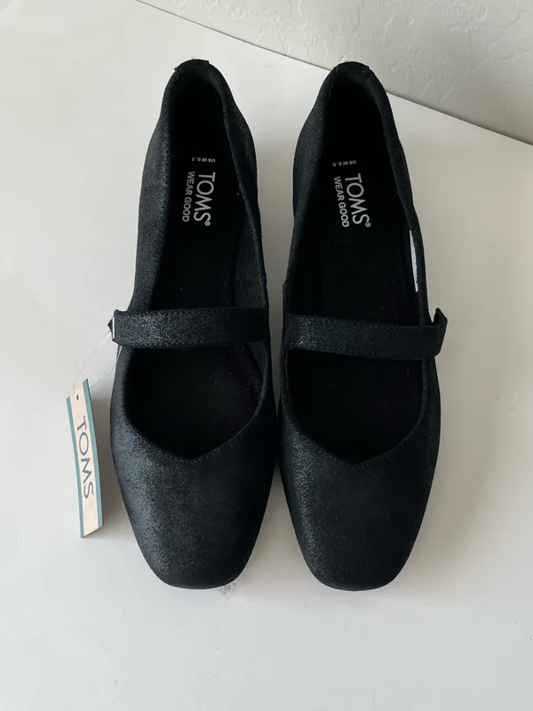 Toms Bianca Ballet Mary Jane Flats Black Metallic Suede NEW NWT Size 8.5 - Image 4