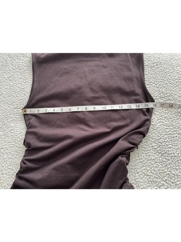 Quince Stretch Cotton Jersey Mock Neck Mini Dress Espresso Brown Sz M - Image 9