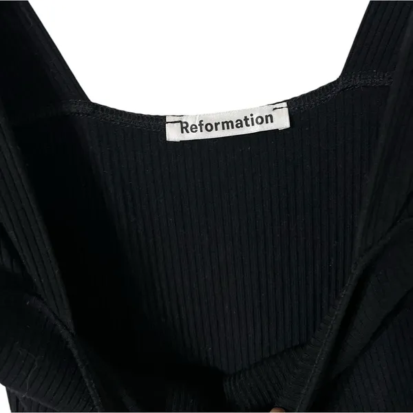 REFORMATION Cassi Black Knit Ribbed Square Neck Sleeveless Slit Midi Dresss - Image 7