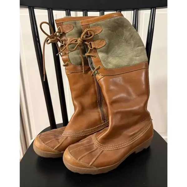 Ugg Belcloud tall leather boot tan and green size 8 - Image 3