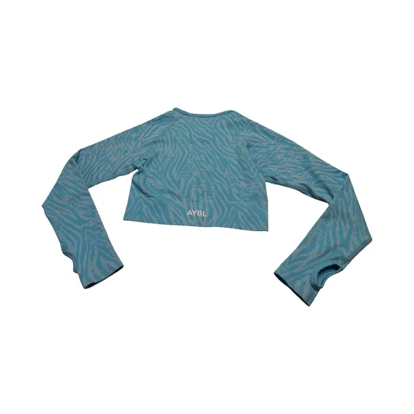 AYBL Animal Seamless Long Sleeve Crop Top‎ Blue Zebra Print Thumbholes Small - Image 4