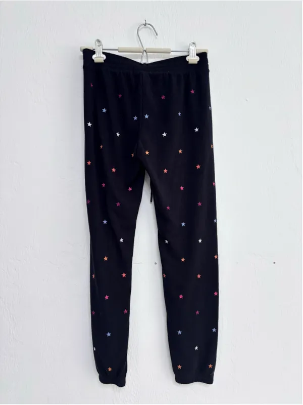 Women's P. J. Salvage Black Jogger Pants Multicolor Embroidered Stars Size XS - Image 2