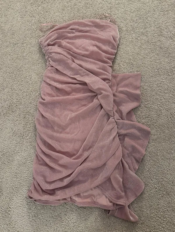 American Threads Carissa Strapless Shimmer Drape Bodycon Mini Dress - Image 4