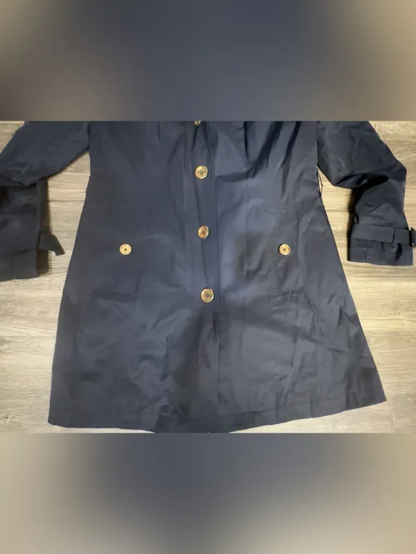 Michael Michael Kors Navy Blue Trench Coat Gold Buttons Women’s Size L - Image 8