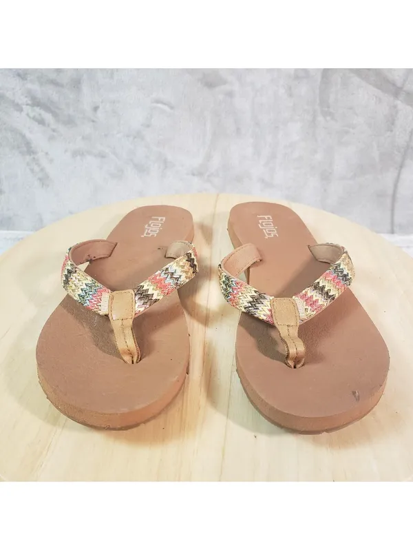 Flojos Women's Chevron Flip Flop Sandals Brown Multicolor Straps Size 8 - Image 5