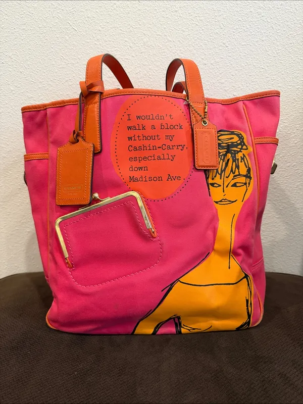 Coach Cashin-Carry Bright Orange Leather Tag Tote Bag - Image 9