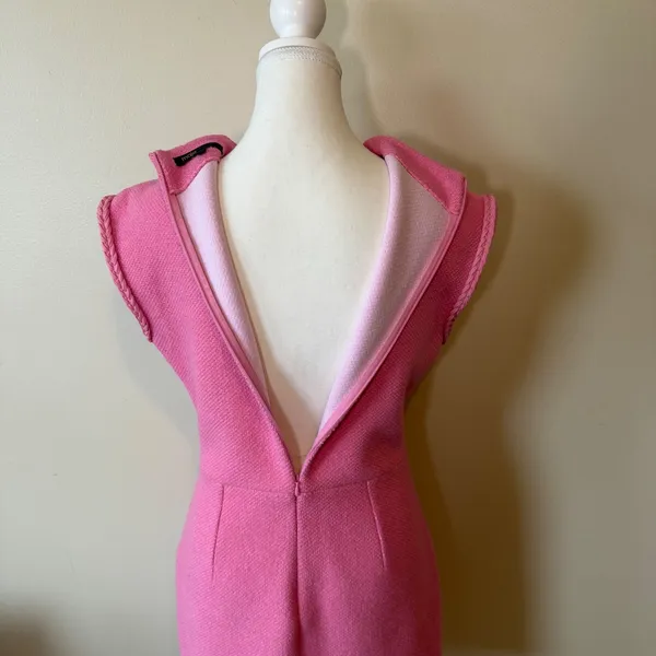 Maje Women Dress 38 Pink Braided Trim Mock Neck Sleeveless Tweed‎ Shift Pocket - Image 8