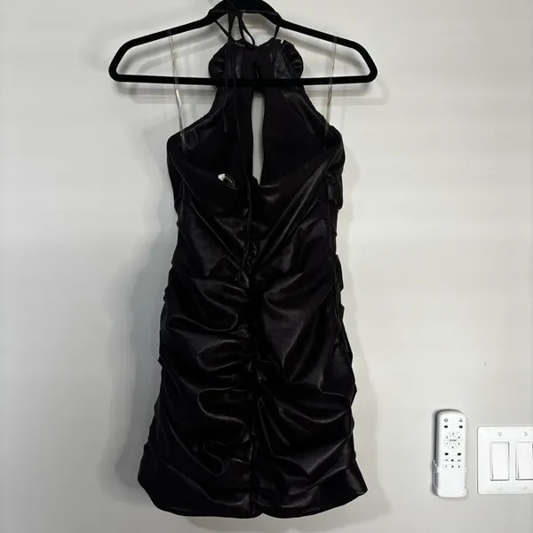 House of CB 'Olivia' Bitter Chocolate Vegan Leather Mini Dress - Image 6