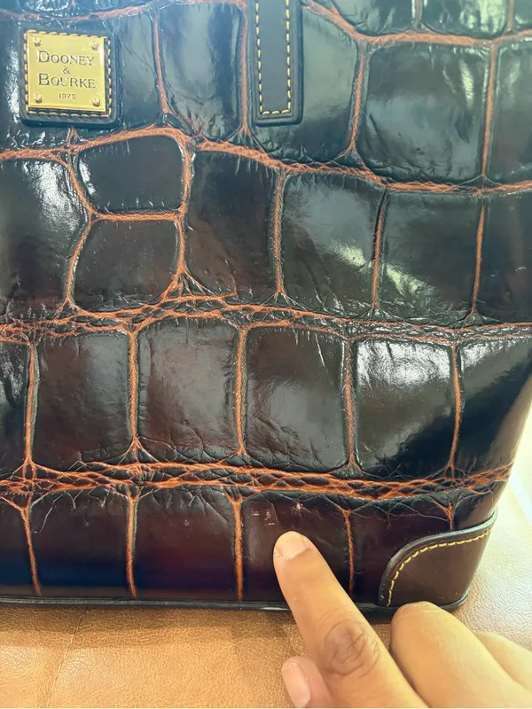 Dooney & Bourke Dark Brown Croc-Embossed Leather Tote - Image 6