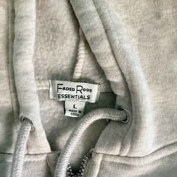 Cropped Zip Hoodie Beige Womens L Faded Rose Essentials Minimal Cozy Lounge - Image 2