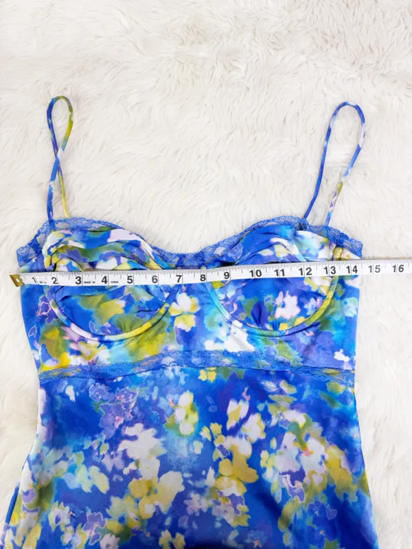 ASTR the Label Florianne Blue Floral Maxi Slip Dress Small Bustier Wedding Guest - Image 12