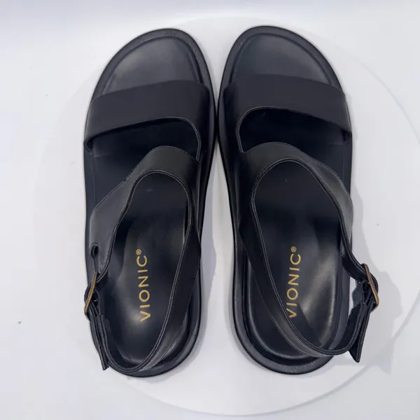 Vionic Madera Black Leather Slingback Platform Sandals Women's 8.5 Comfort Arch - Image 6