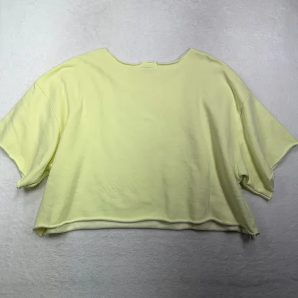 American Eagle XXL Cropped Sweatshirt Yellow Short Sleeve Raw Hem Boxy Fit Top - Image 6