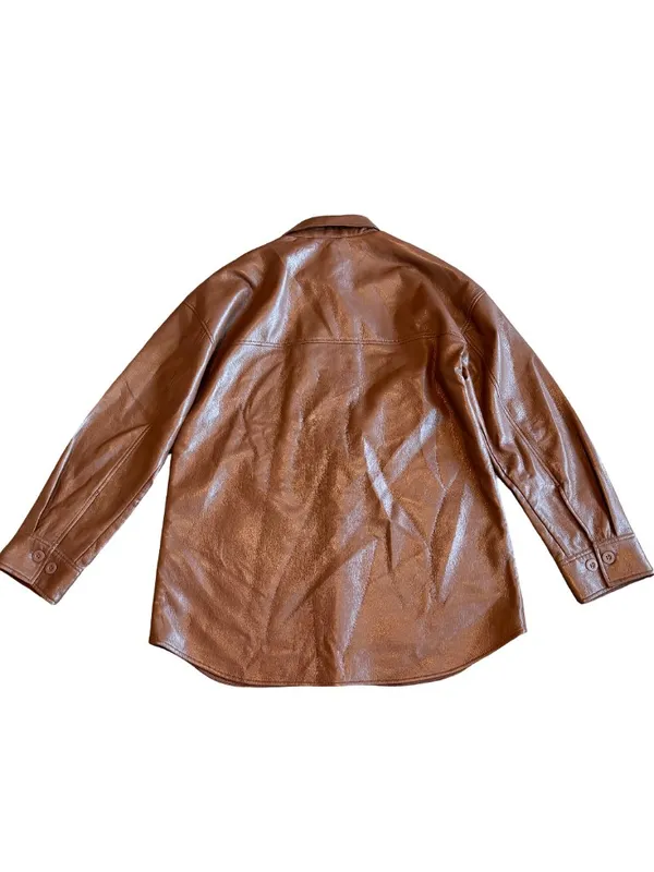 Aritzia Babaton Pelli Shirt Jacket Button-Down Brown Vegan Leather Size Medium - Image 8