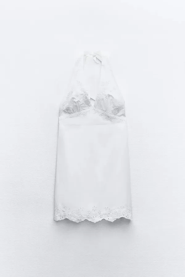 Zara White Lace Halter Dress mini dress lace Bohemian Summer Casual vacation - Image 10