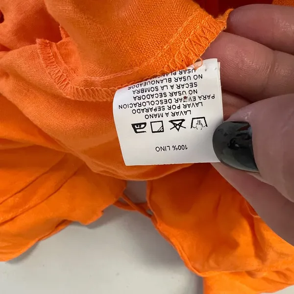 VTCH Vicky Tcherassi Orange Linen Ruffle V-Neck Midi Dress Made in Colombia S - Image 8