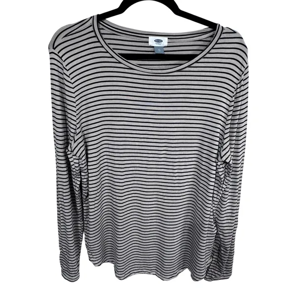 Old Navy XL‎ Tan Black Striped Long Sleeve T-Shirt Women's Casual Soft Knit - Image 2