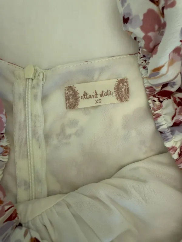 Altar'd State Cream Floral Ruffle Romper with Pink & Mauve Blooms - Image 2