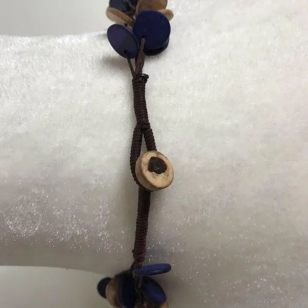 Triple strand earth tones flat wooden circle necklace rustic boho hippie - Image 4