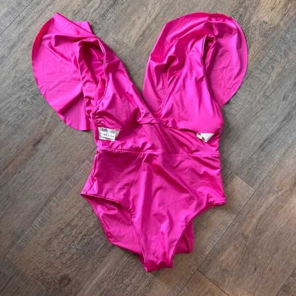Trina Turk Hot Pink Ruffle V-Neck One Piece Swimsuit Size 8 3491635 - Image 5