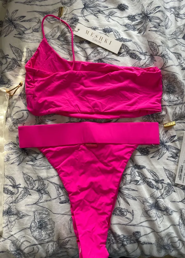 Meshki High Waist V Bikini In Hot Pink - Image 4
