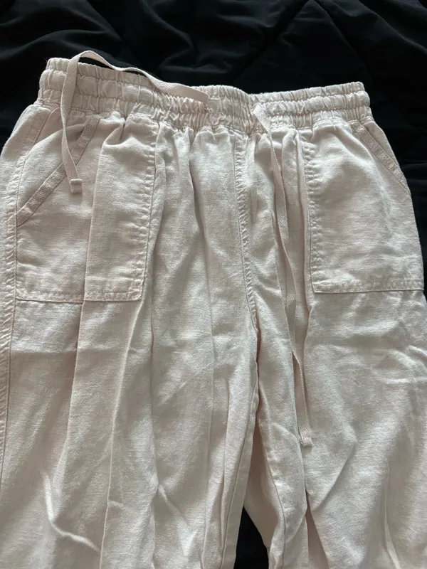 {CATO} Baby Pink Drawstring Linen Blend Beach Pants - Image 2