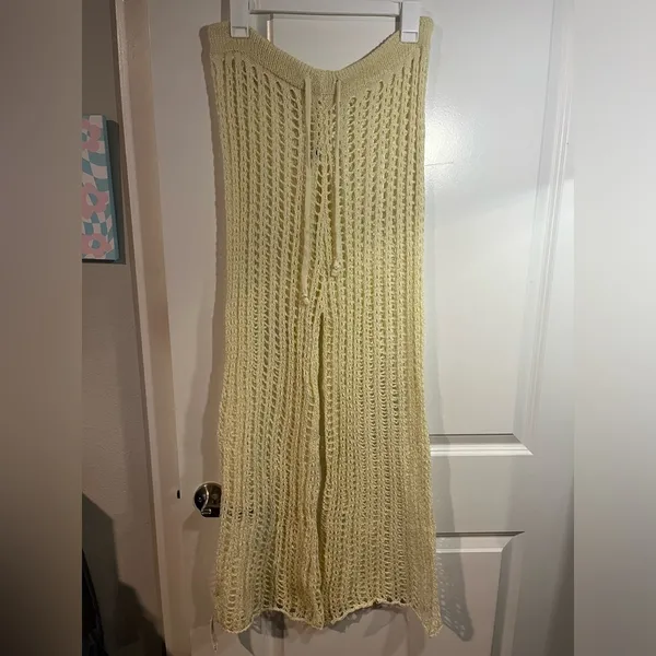 Odiva NWT Crochet Pullover Swimwear Cover Up Pants Size Large in Crème Color - Image 4