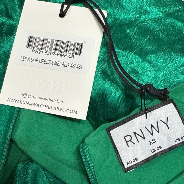 Runaway the label LEILA SLIP DRESS emerald XS NWT‎ holidays party - Image 7