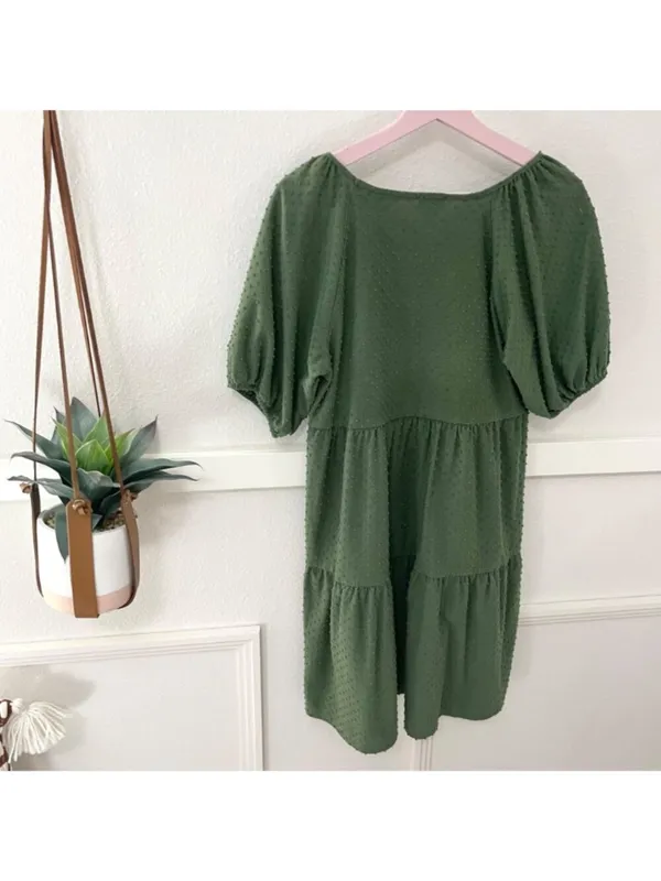 J Crew Factory Clip-Dot Dress in Green Short Sleeve Midi Size S Prarie Chic Soft - Image 4