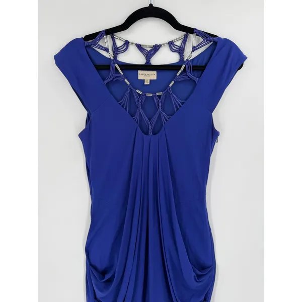 Karen Millen Royal‎ Blue Draped Ruched Bodycon Dress S Cage Neck Cocktail Glam - Image 5