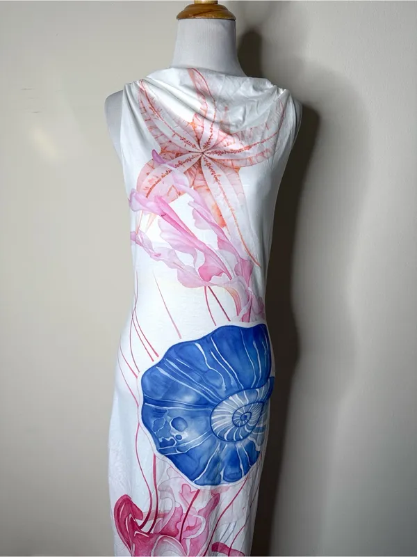 Commense White Semi Sheer Ocean Print Maxi Dress - Image 3