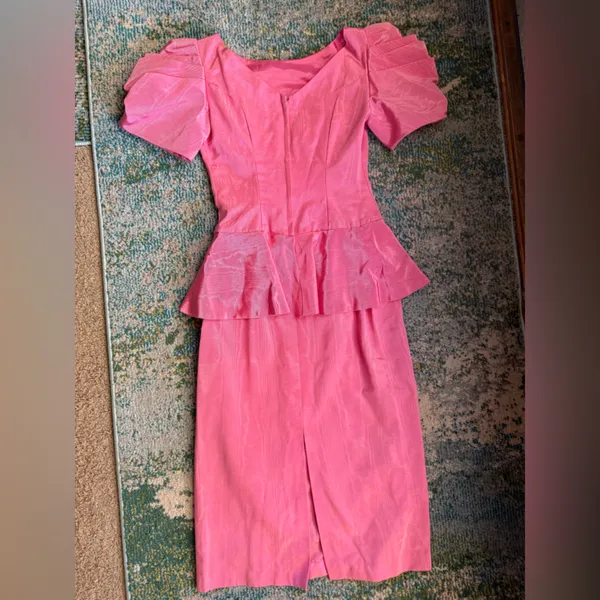 Vintage 60s pink peplum formal bridesmaid dress, size 7/8 - Image 9