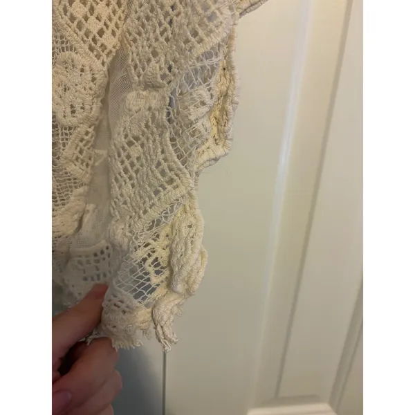 Womens Cream Lace Kimono Vest‎ Boho Crochet Open Front Sleeveless - Image 7