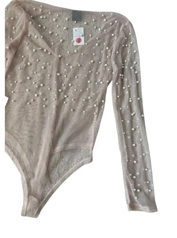 Windsor Sheer Nude Pearl Bodysuit Size Medium NEW - Image 3
