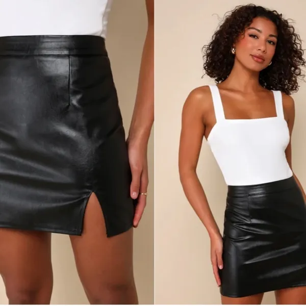 LULU's Sexy Chic Party Night Out Date Out Vegan Leather Mini Skirt - Image 3