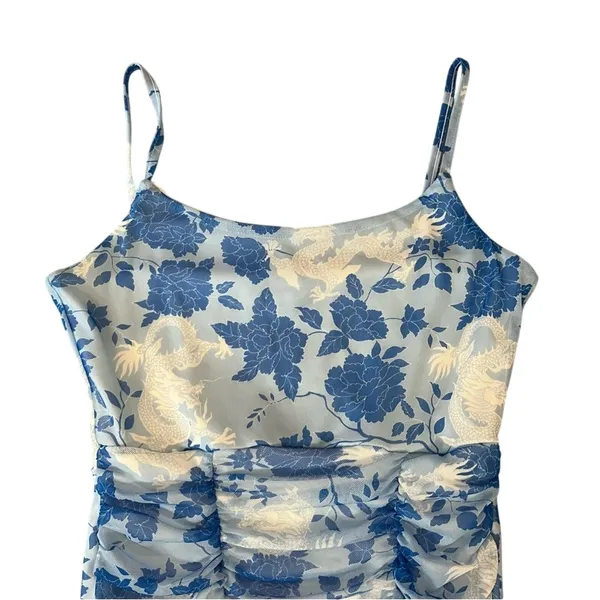 Missguided Blue Dragon‎ Floral Ruched Bodycon Mini Dress Y2K Size 2 Going Out - Image 5