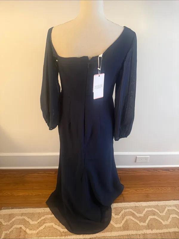 NEW JJ's House Lani Dark Navy Trumpet/Mermaid One Shoulder Chiffon Gown Sz 8 - Image 6