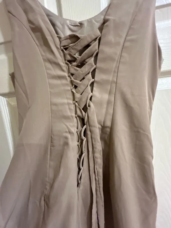Wedding Dress Taupe/Silver& pearl Beaded Formal Gown Dress size 12 - Image 16