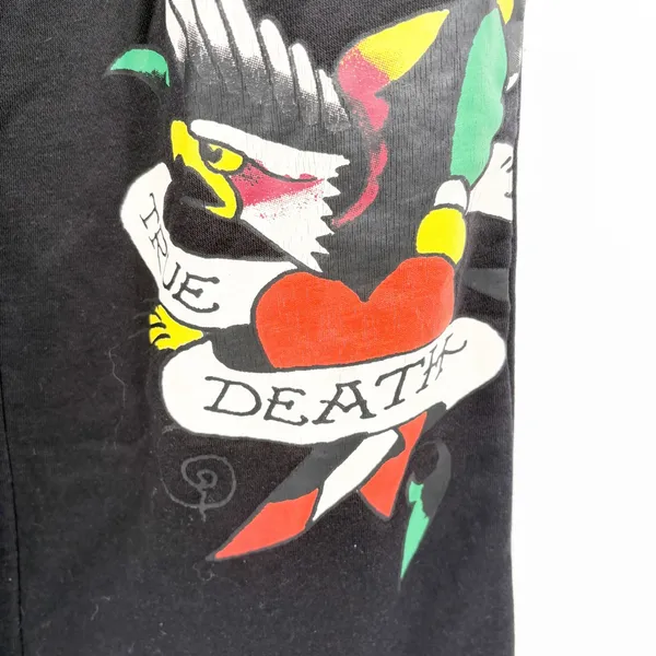 Ed Hardy Womens Black Retro Eagle Heart Tattoo Graphic Y2K Wide Leg Sweatpants S - Image 2