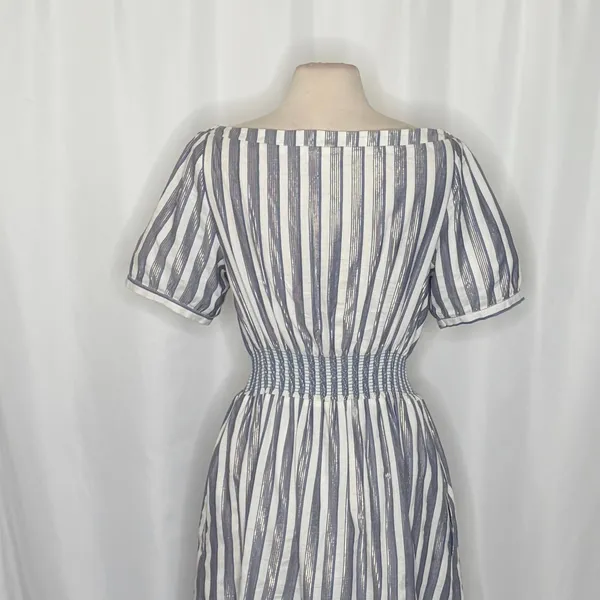 Anthropologie SEEN WORN KEPT Jenna Lurex Stripe Dress Blue White‎ Midi Size 12 - Image 10