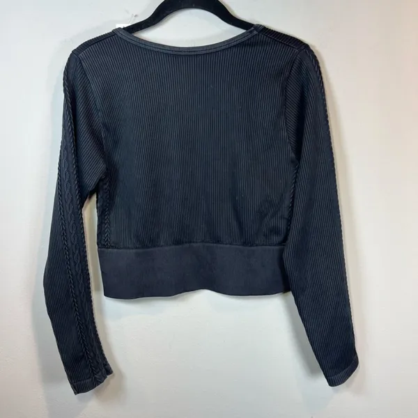 Offline By Aerie Seamless Cable Square Neck Ribbed Shirt Black Fall Sport NEW XL - Image 13