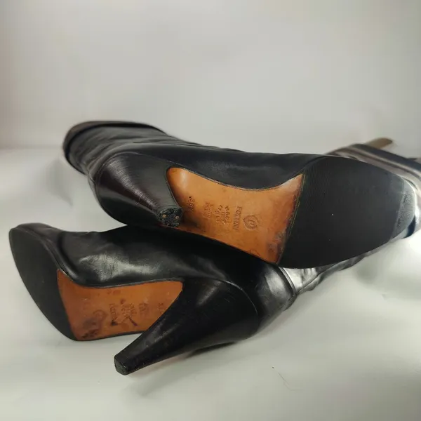 Vintage 90s black leather Pollini Knee high Boots sz 38.5 /7.5 - Image 6