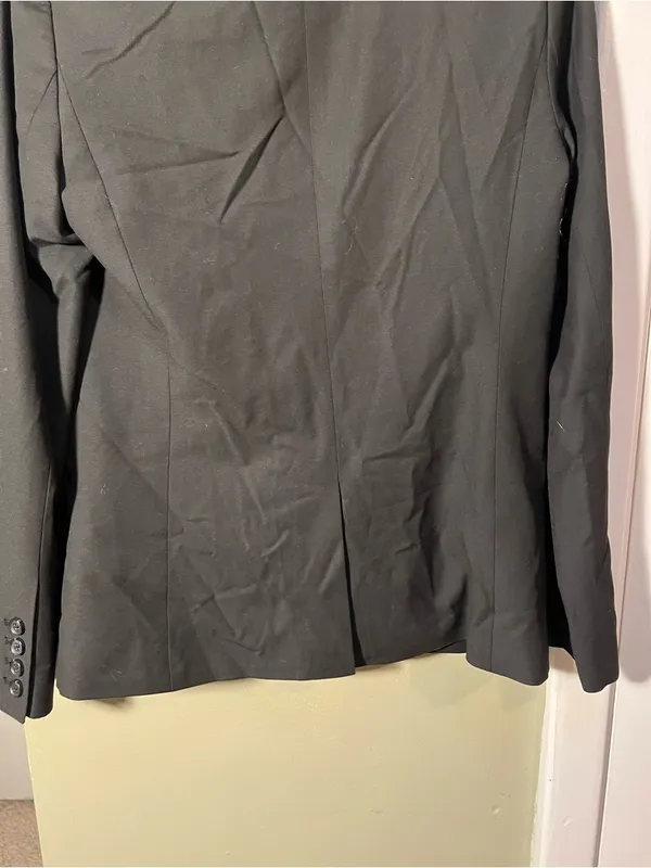 Women's Blazer Black Satin Lapel One Button Longline Lined Long Sleeve Stretch - Image 8