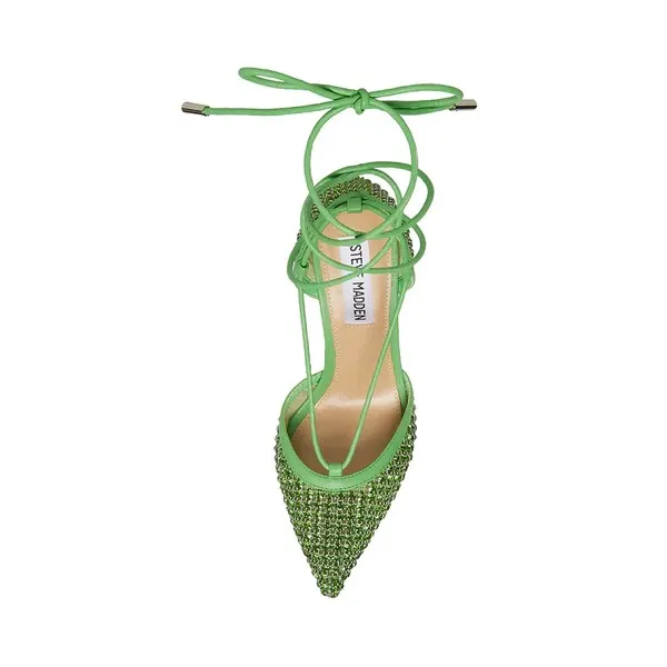 Green Silver Rhinestone Vanity Ankle Strap Heels - Image 3