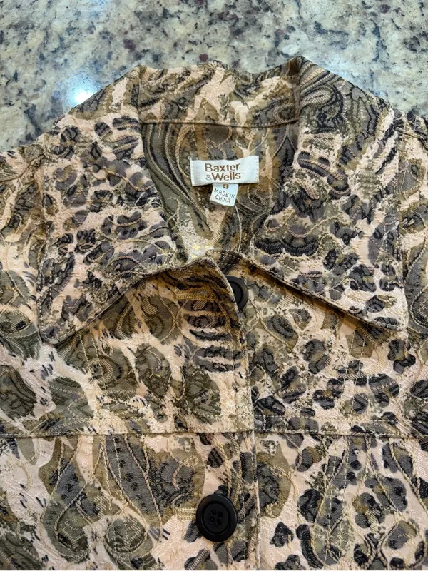 Women's Button-Down Shirt Jacket in Beige and Brown Animal Print - Image 4